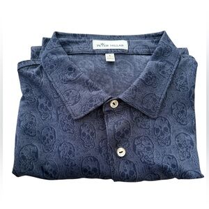 Peter Millar mens all over skulls navy blue golf polo shirt size large